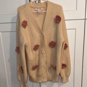 GIRLS Floral Beige Cardigan Sweater